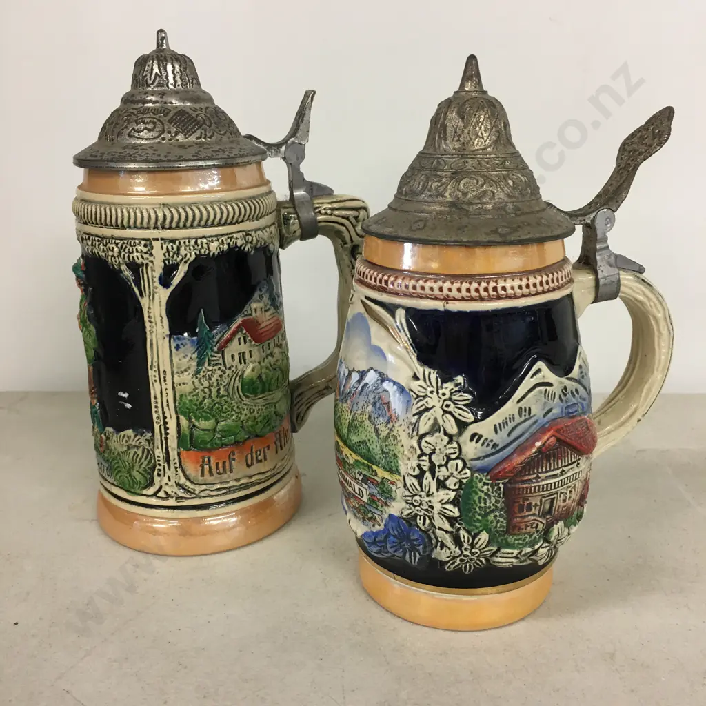 Vintage German Lidded Steins x2  Image 1++